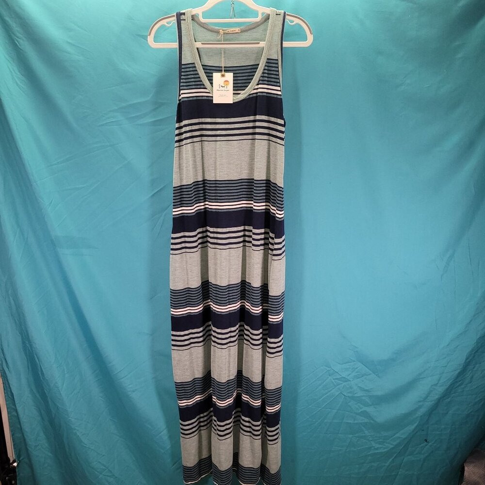 Marine Layer Womens Striped Maxi Dress Blue & Gray Size L